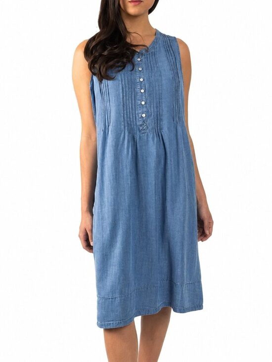 Coldwater Creek Dresses & Skirts - Coldwater Creek Blue Sleeveless Tencel Dress With Button Front & Pintuck Details